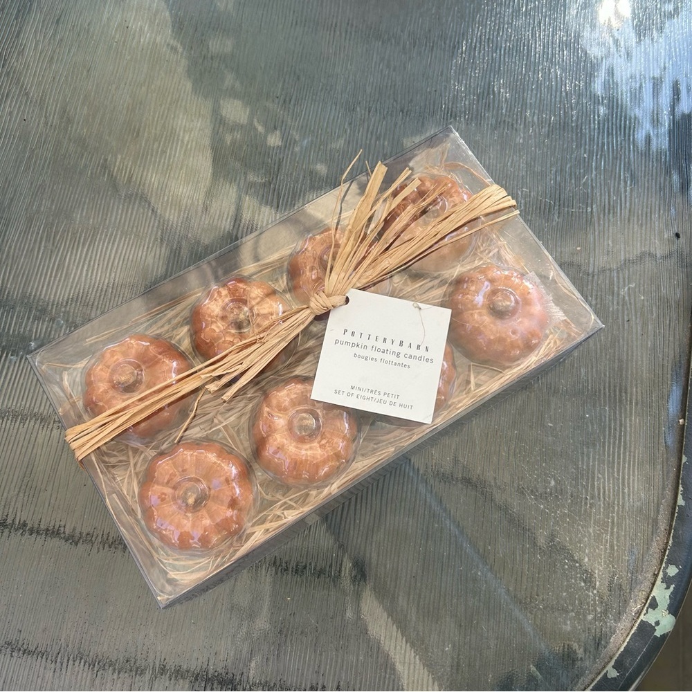 New Pottery Barn Burnt Orange Pumpkin  Floating Candles Fall Autumn Thanksgiving